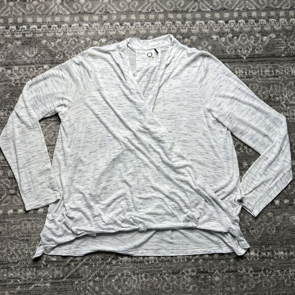 Anthropologie Akemi + Kin Knit Crossover Front Space Dye Top Shirt XL White Blue - Picture 2 of 11